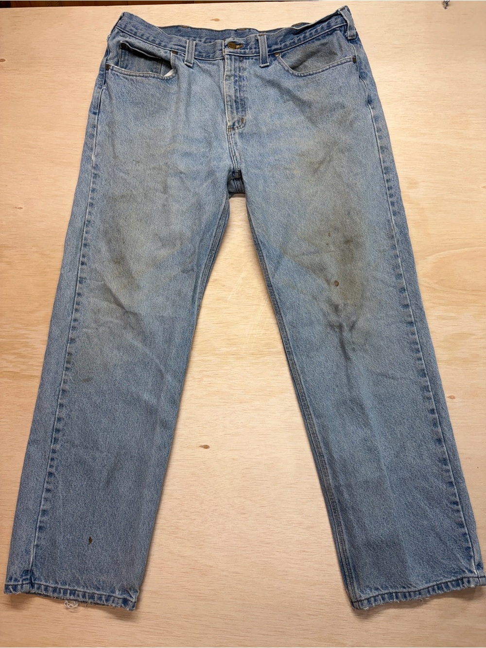 Carhartt Jeans Men 38x32 Light Wash Relaxed Fit Distressed Denim Work Pants